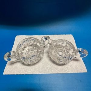 Cut crystal glass suger bowl and creamer 3“